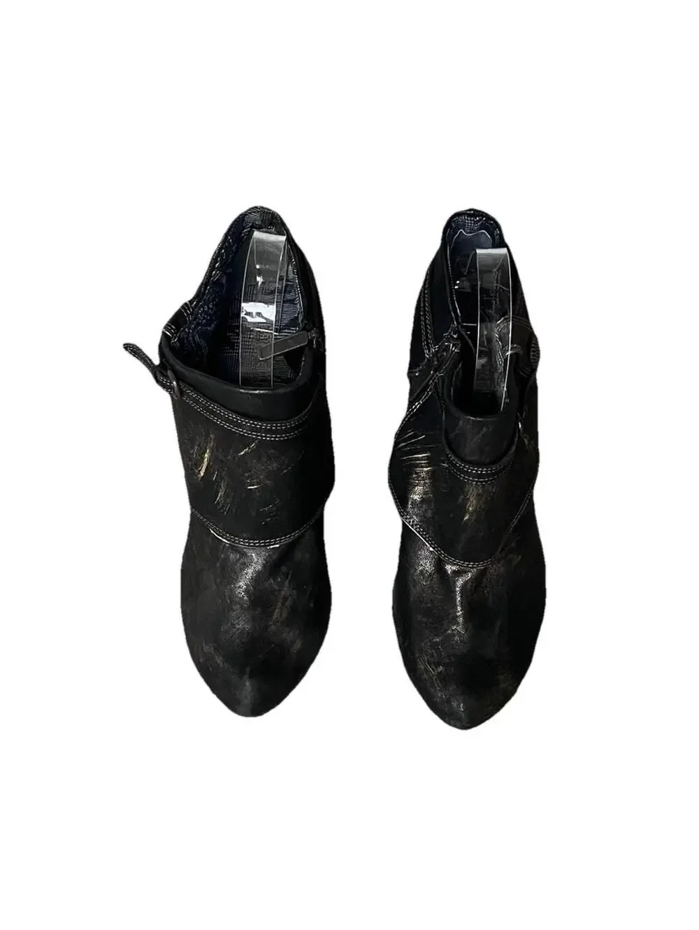 Seychelles Metallic Leather Ankle Booties Women’s 7 Black Distressed Heel Boot